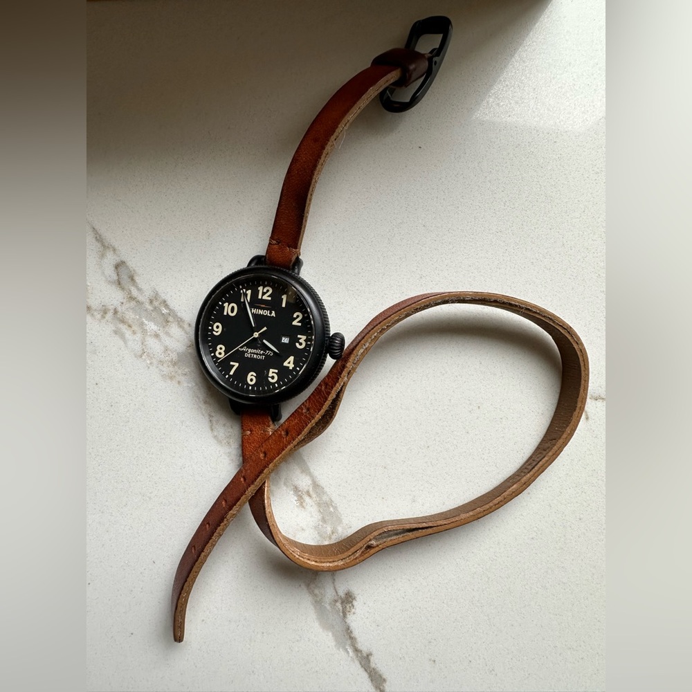 Shinola Birdy double strap watch.